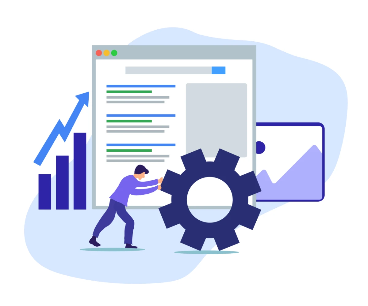 Illustration concept showing business worker driving data and goals.
